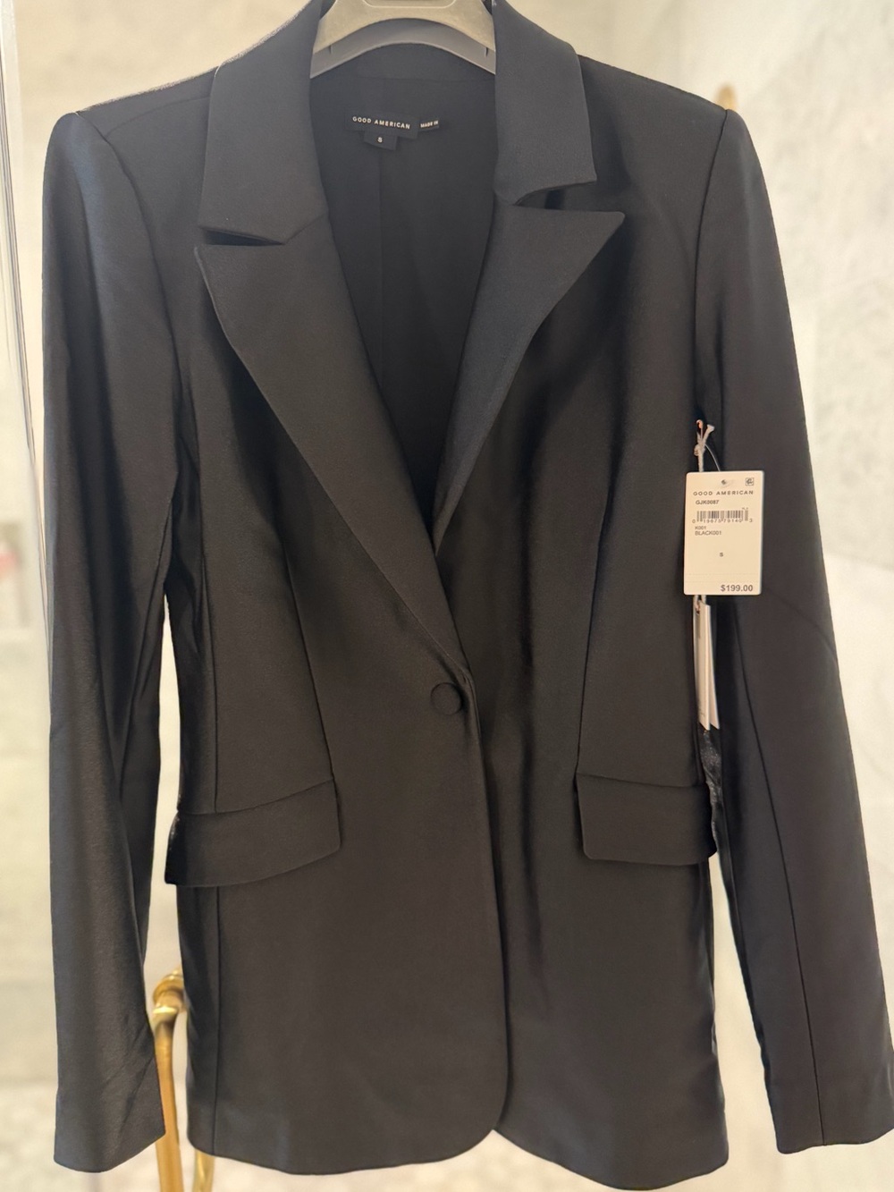 NWT Good American Black Single-Button Blazer Scuba Sheen